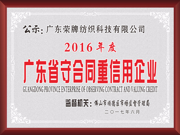 龙八long8玩家2017年获顺德政府颁发“广东省守合同重信用企业”